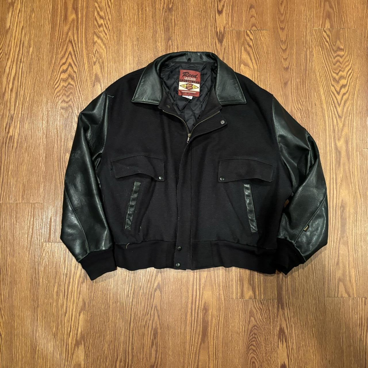 Vintage Black Men’s Wool & Leather Bomber Jacket Size high quality XL