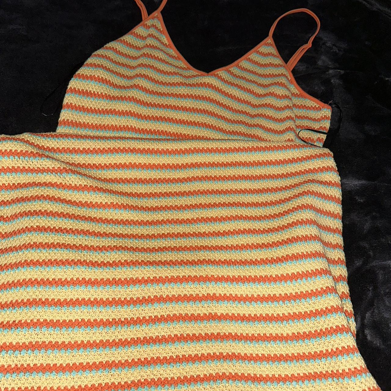 Worn Once A knitted orange and multi colored long... - Depop