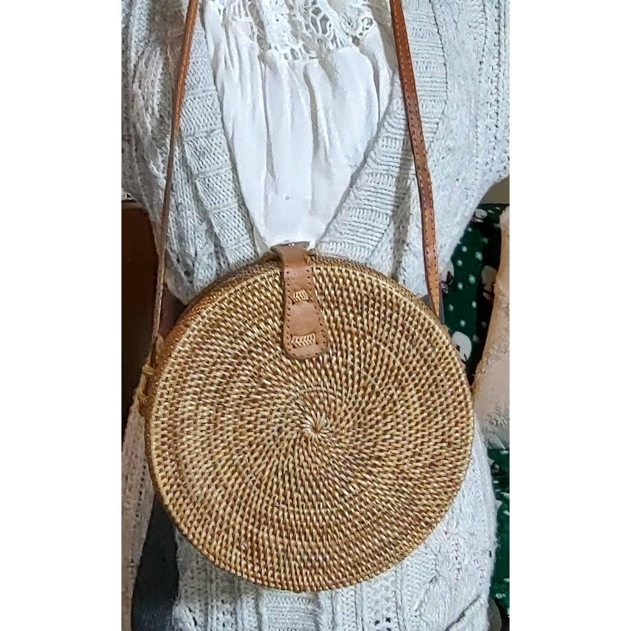 Novum Crafts Round Rattan Bag for Women - Handmade Ata Wicker Woven Purse -  Circle, Square, Oval Brown Straw Boho Bags: Handbags: Amazon.com