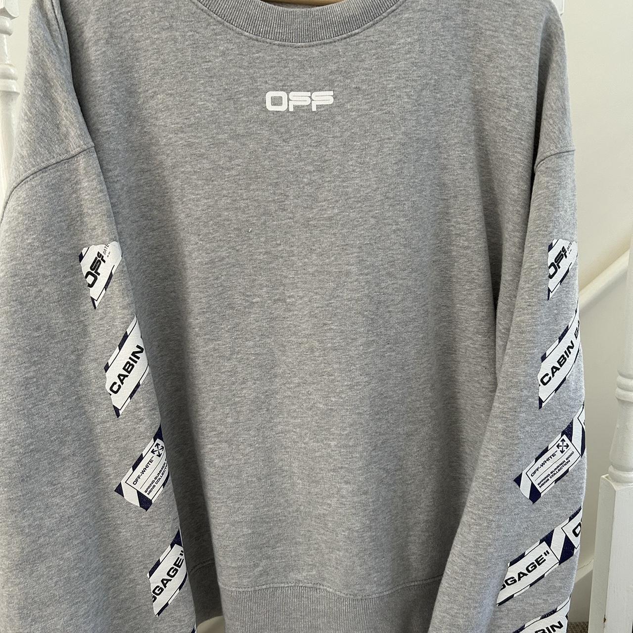 OffWhite Women's Grey and White Sweatshirt Depop