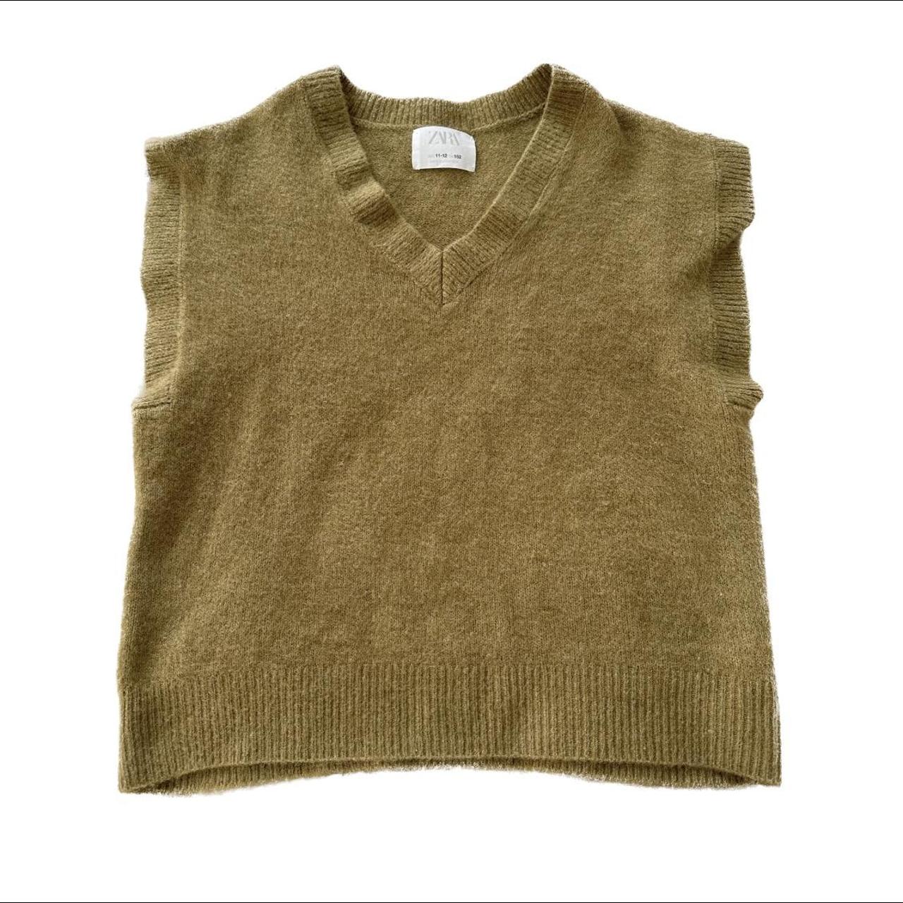 OLIVE COLORED ZARA KNIT VEST    KIDS 11-12 (COULD... - Depop