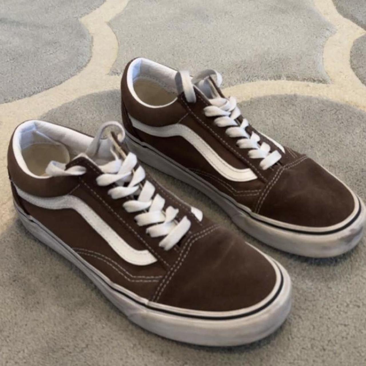 lightly worn brown vans!! size 7 in women’s, 5.5 in... - Depop