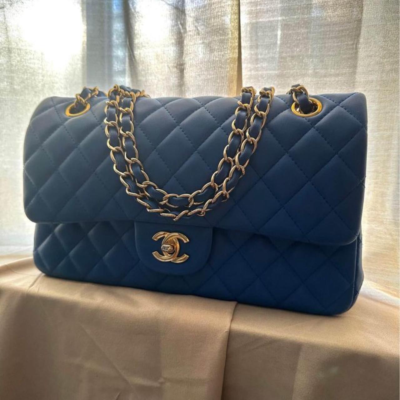 Chanel Blue Medium Shoulder Bag Condition : Used -... - Depop