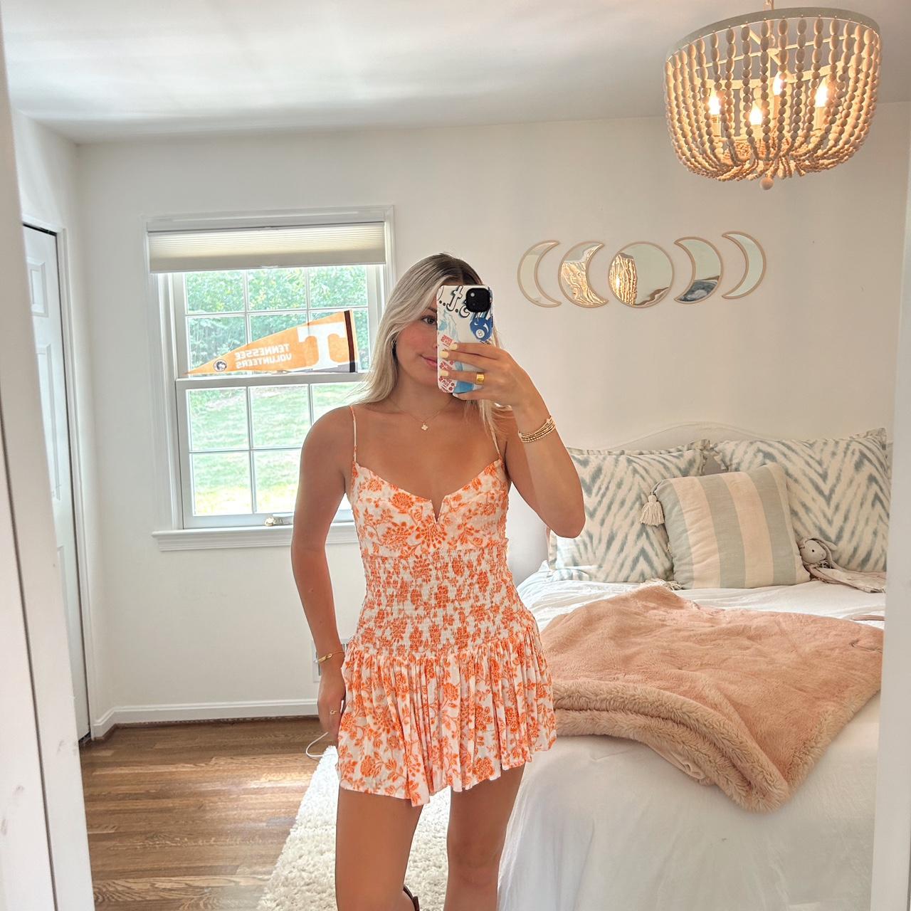 Isabelle’s Cabinet Orange and White Mini Dress (size... - Depop