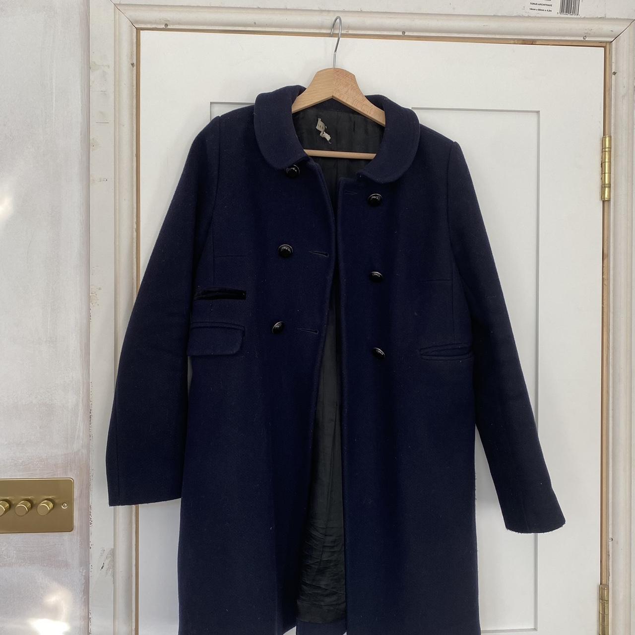 Sandro navy pea coat with. Mack and gold buttons,... - Depop