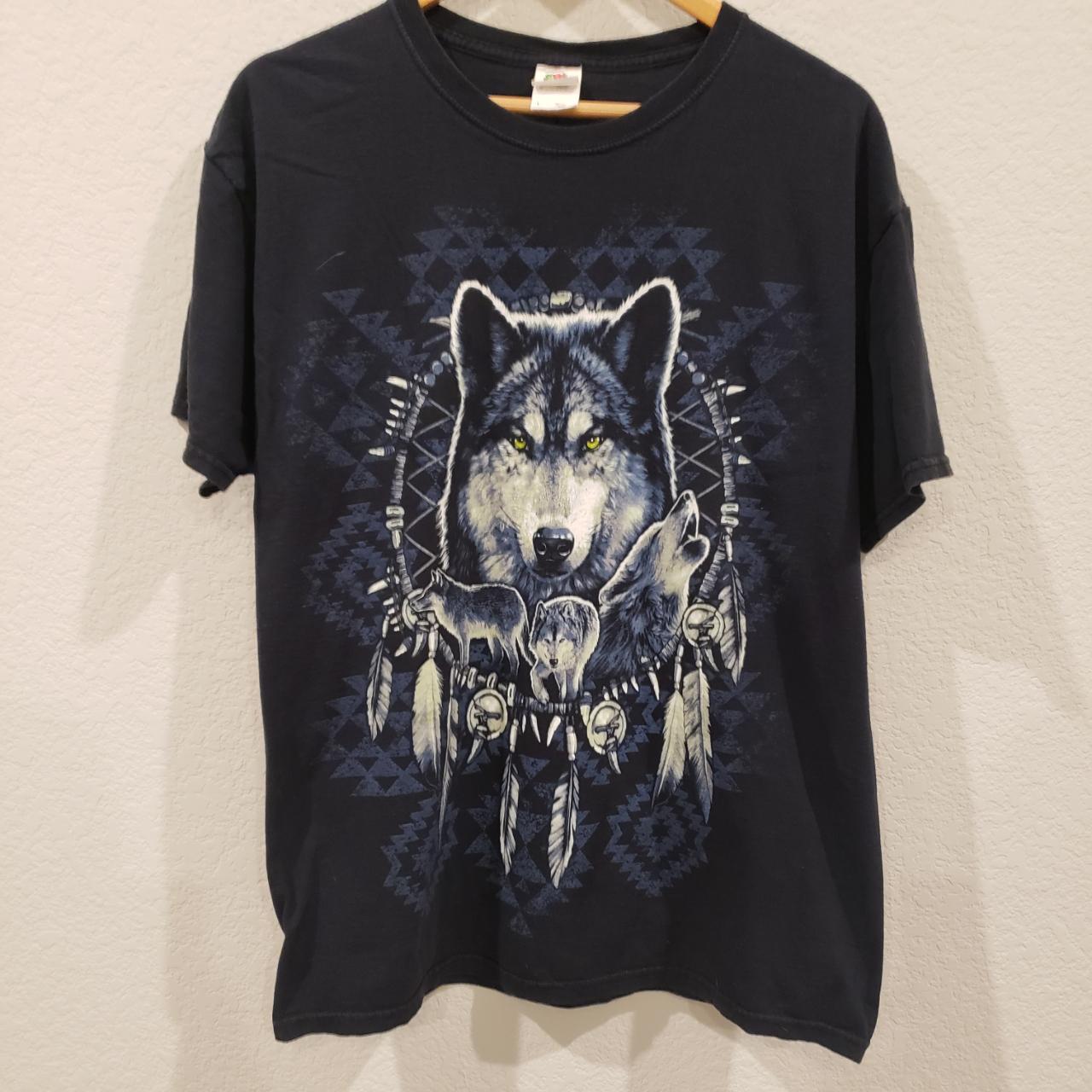 Wolf Tribal Black T-shirt Wolf Tribal Black... - Depop