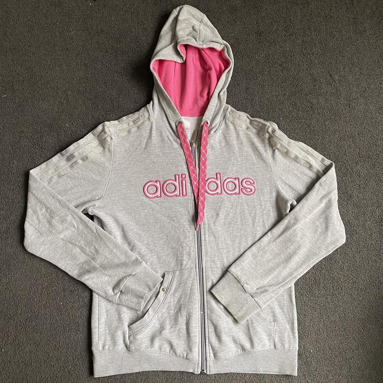 Grey pink and hot sale white adidas hoodie