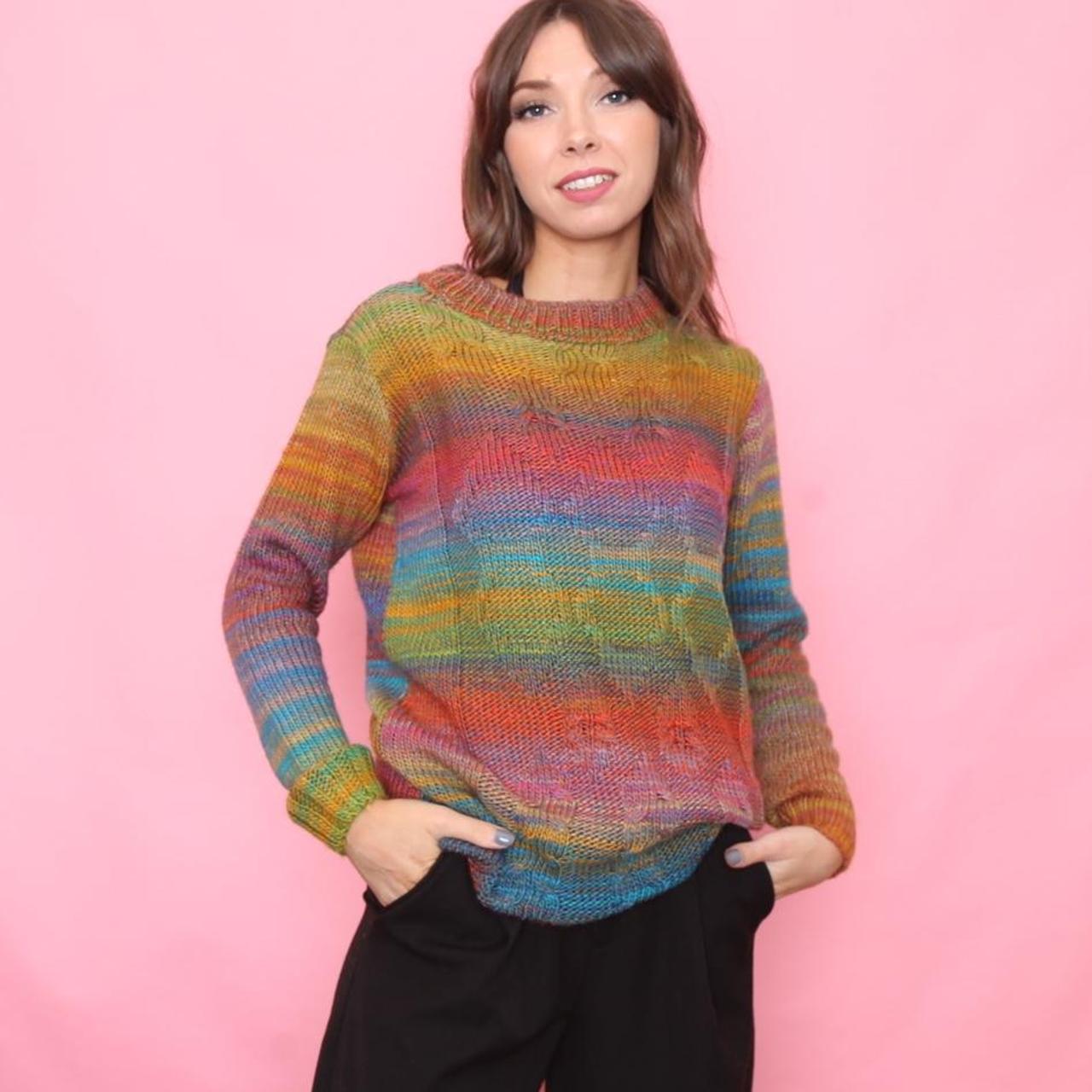 Vintage rainbow cable knit jumper Will fit sizes... - Depop