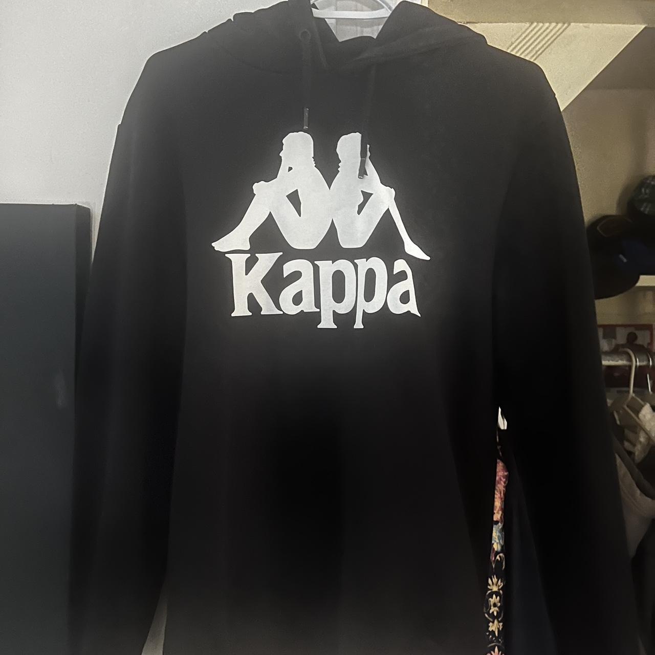 Black/White logo Kappa Hoodie - Depop