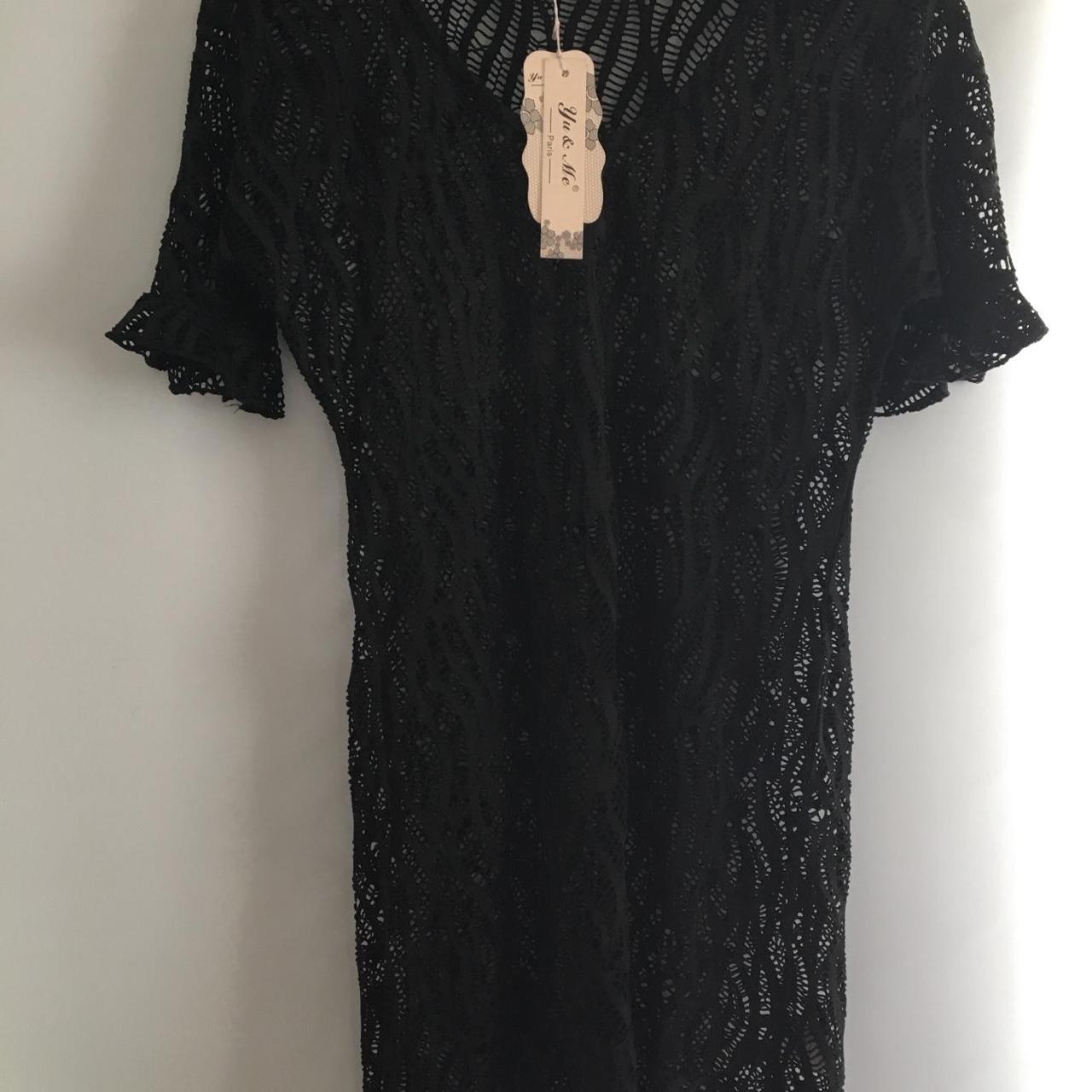 Black Crochet Lace Detail Kaftan Dress / Cover Up... - Depop