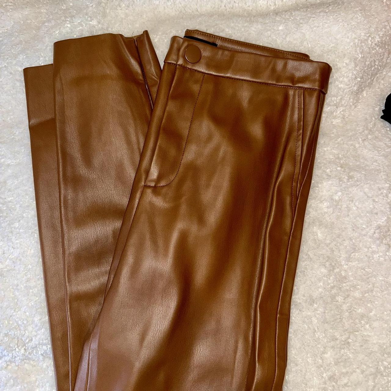 Chocolate faux leather pintuck detail straight leg - Depop