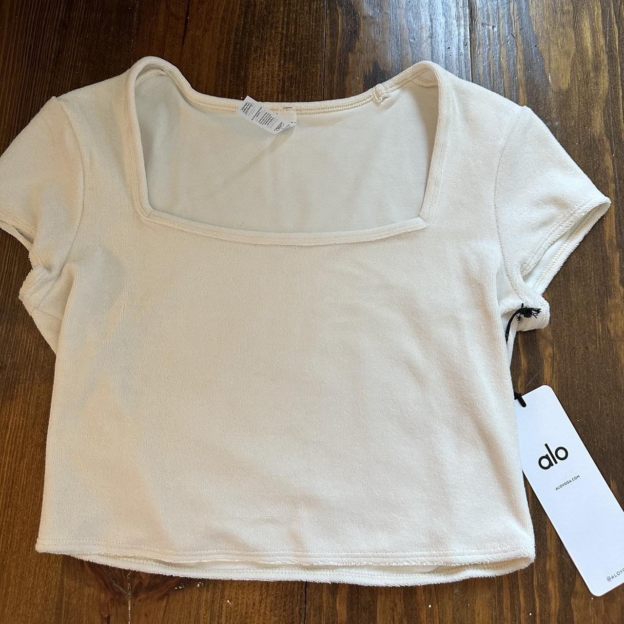 Alo Yoga Terry Cloth Crop Tee in Ivory (XS) NWT! - Depop