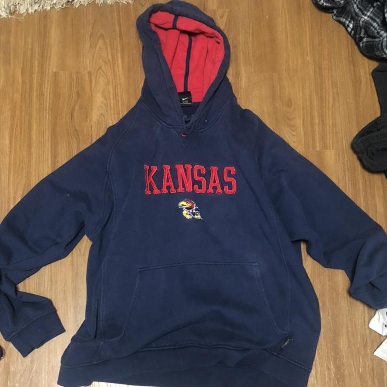 Navy and red nike hoodie Kansas team oversize - Depop