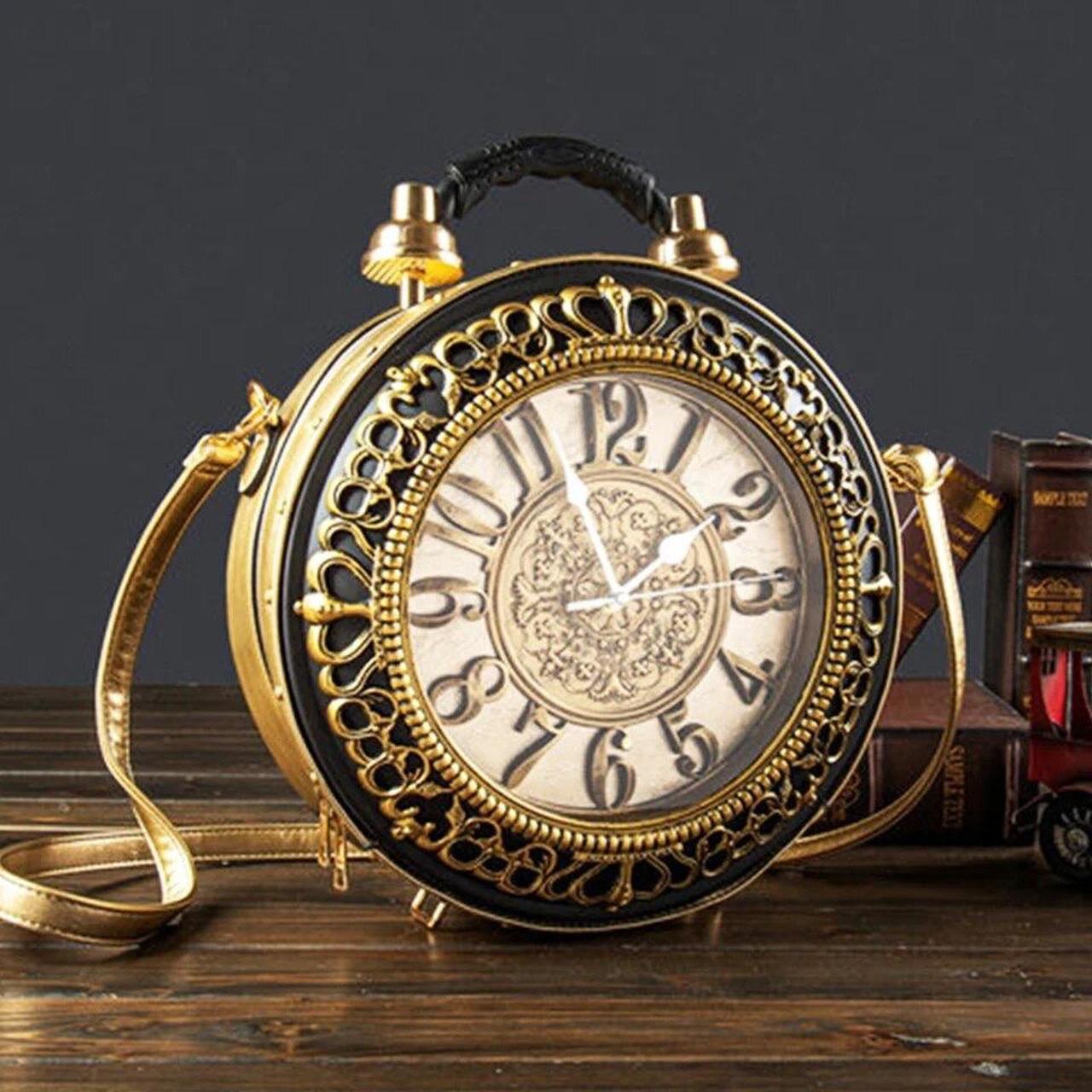 Vintage Clock Decor Crossbody Bag Pu Leather Textured - Temu