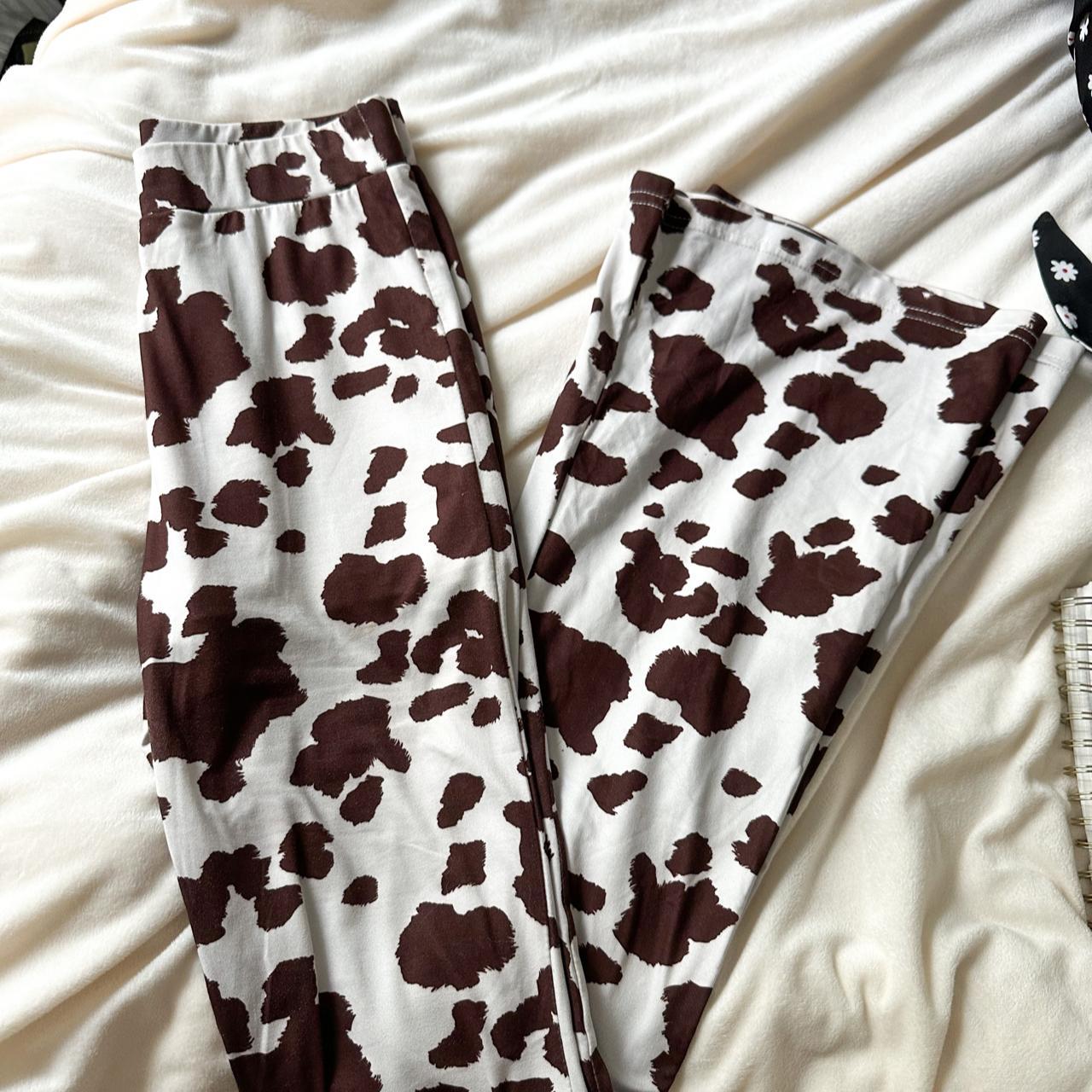 small soft bootcut cow print leggings worn once, - Depop