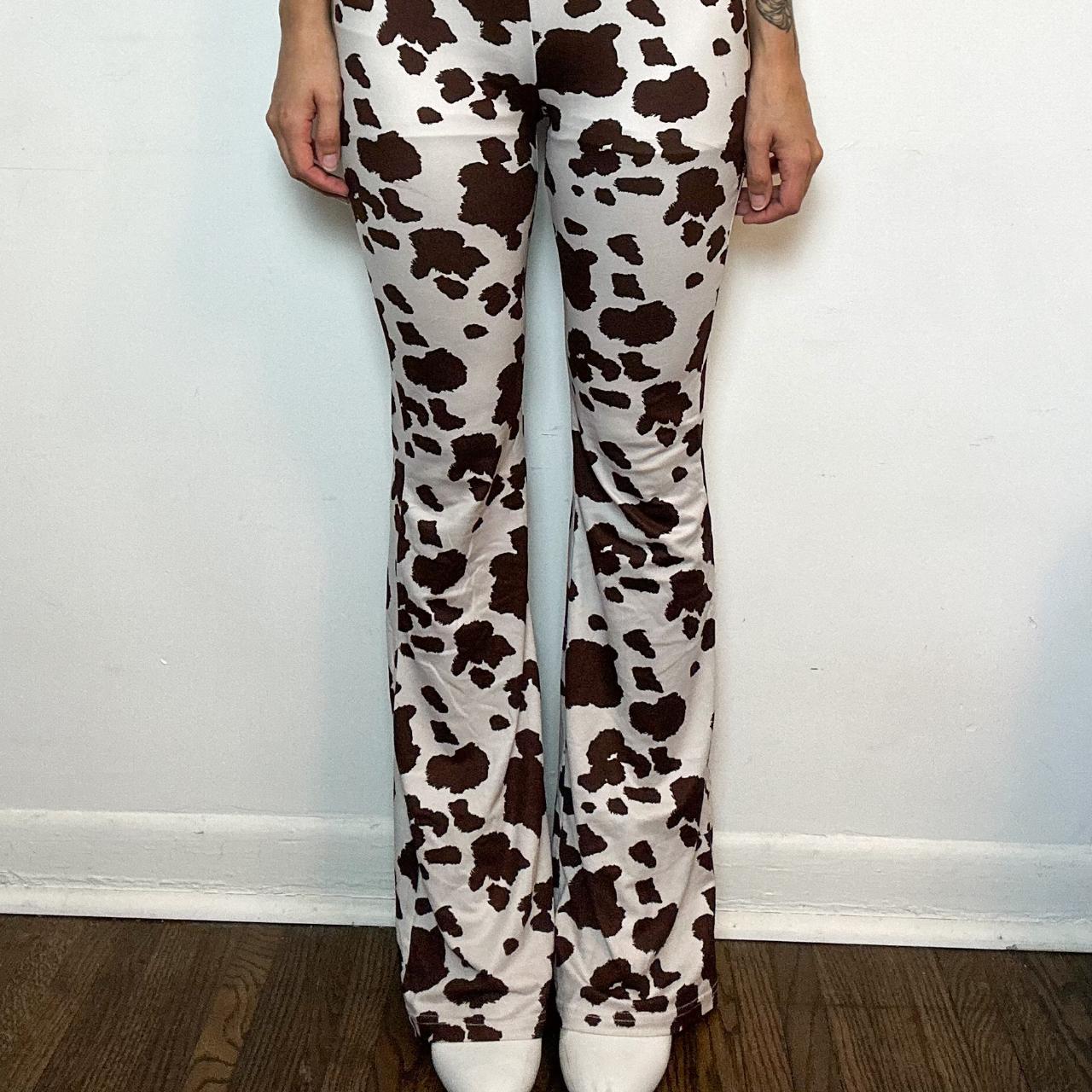 small soft bootcut cow print leggings worn once, - Depop