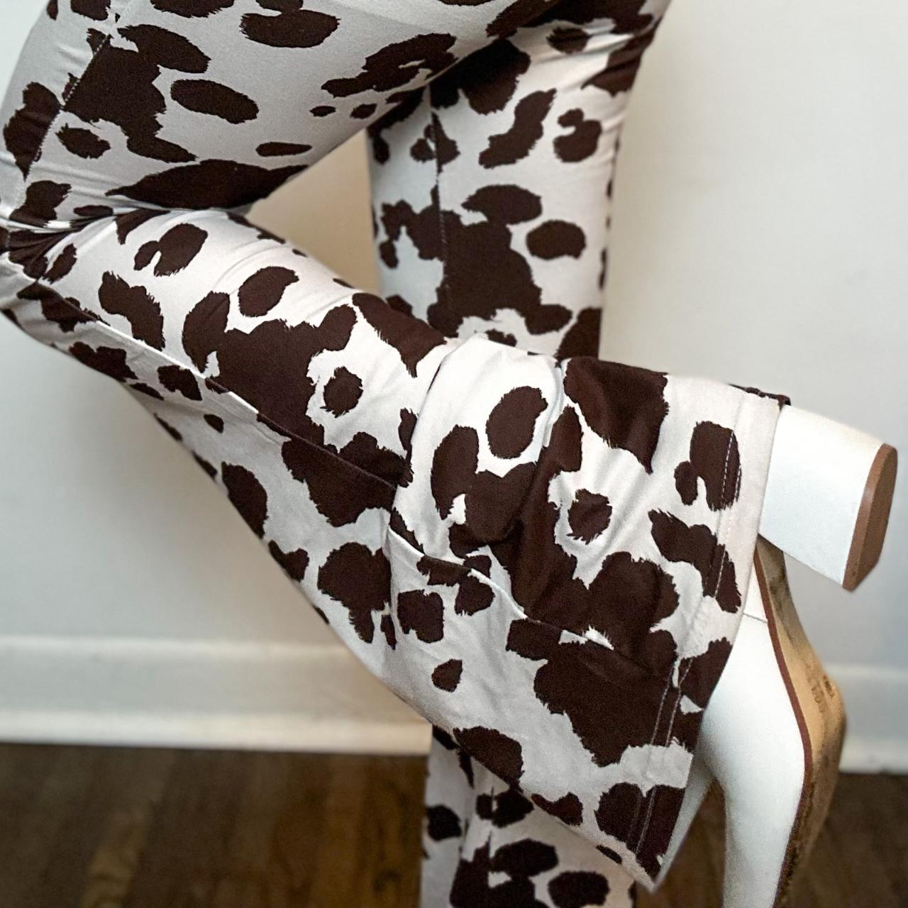 small soft bootcut cow print leggings worn once, - Depop