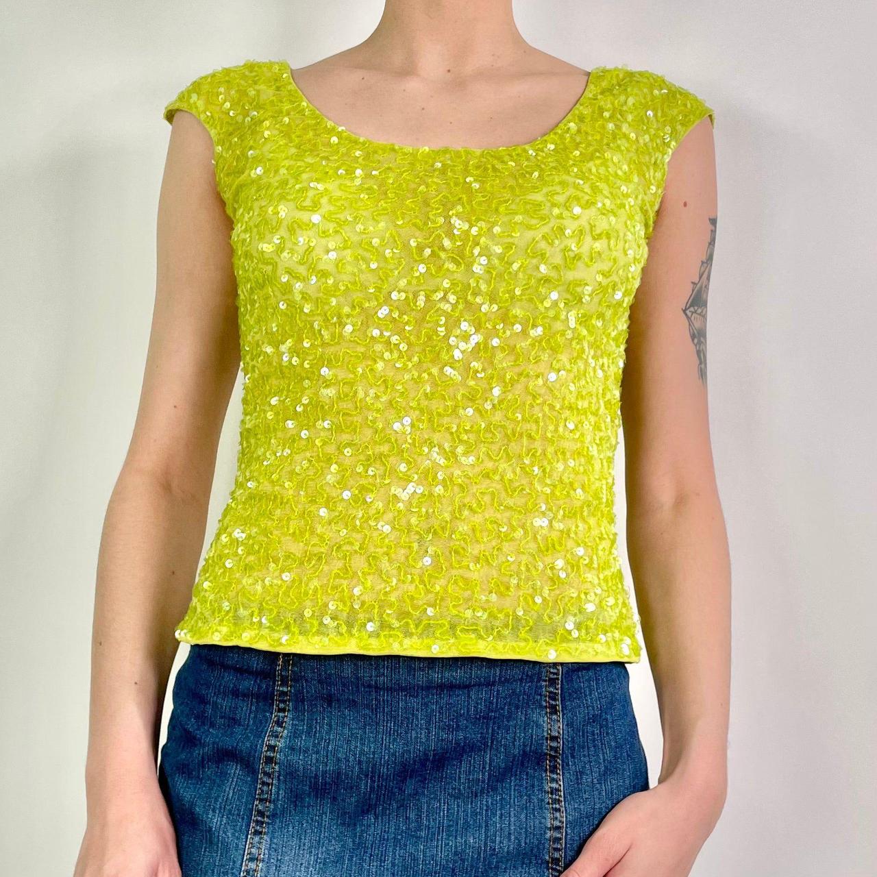 y2k-lime-green-sequin-top-s-model-5-ft-8-in-depop