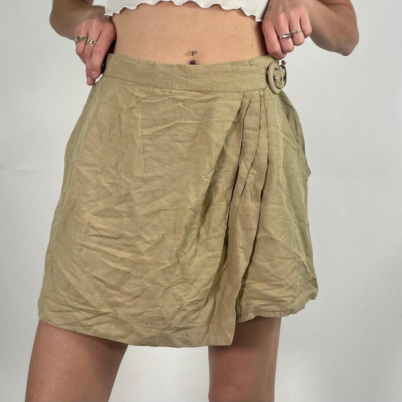 Beige Pleated Wrap Mini Skort (W28) Model: 5 ft 8... - Depop