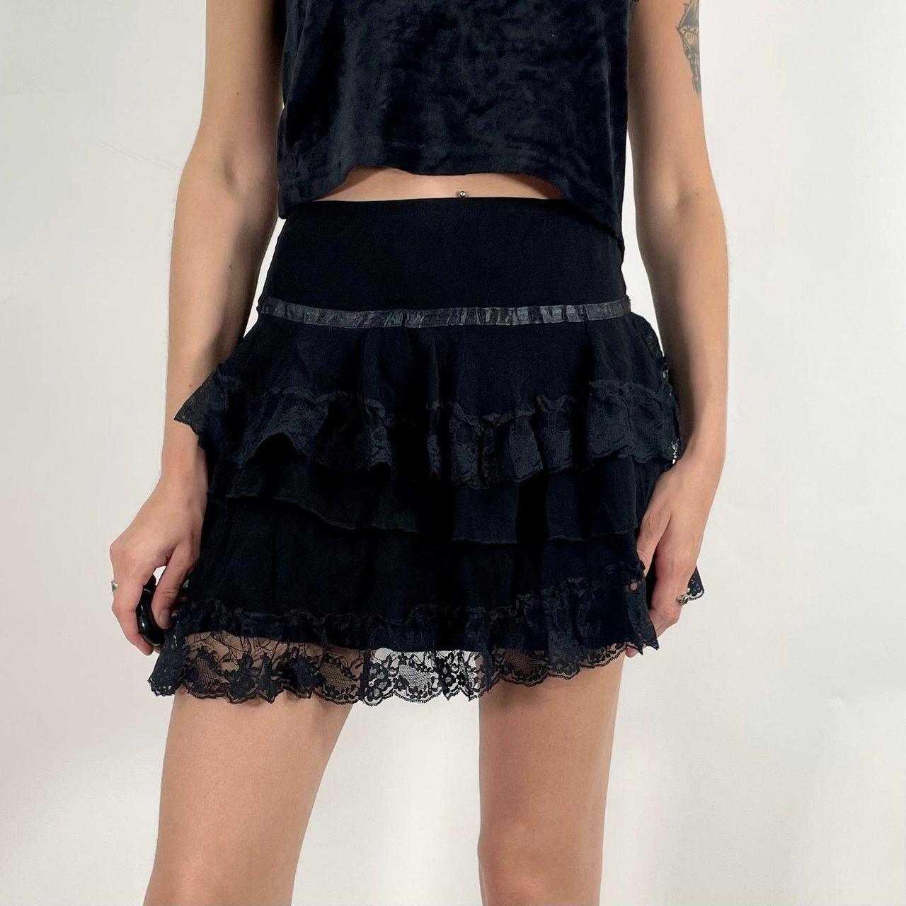 Black Ruffle Lace Mini Skirt W24 Model 5 ft 8