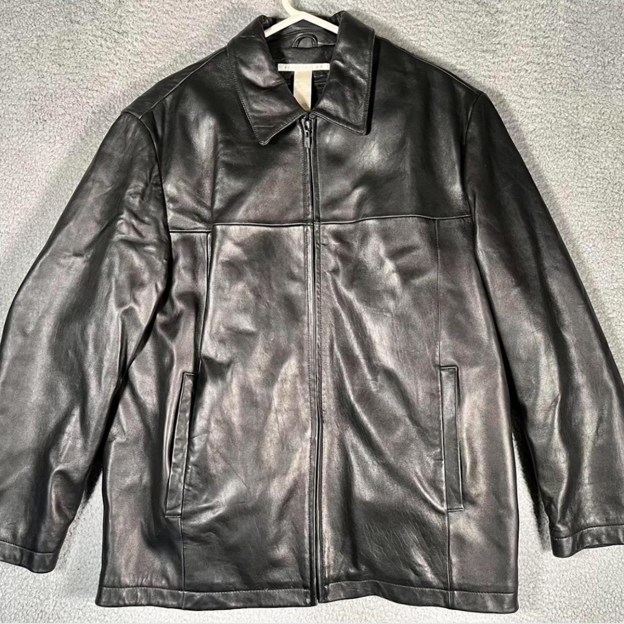 perry ellis leather jacket men’s large or perfect... - Depop