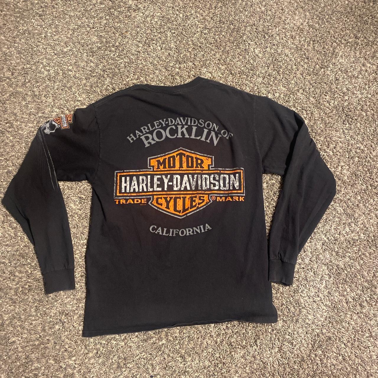 Harley Davidson Men's Black and Orange Shirt | Depop