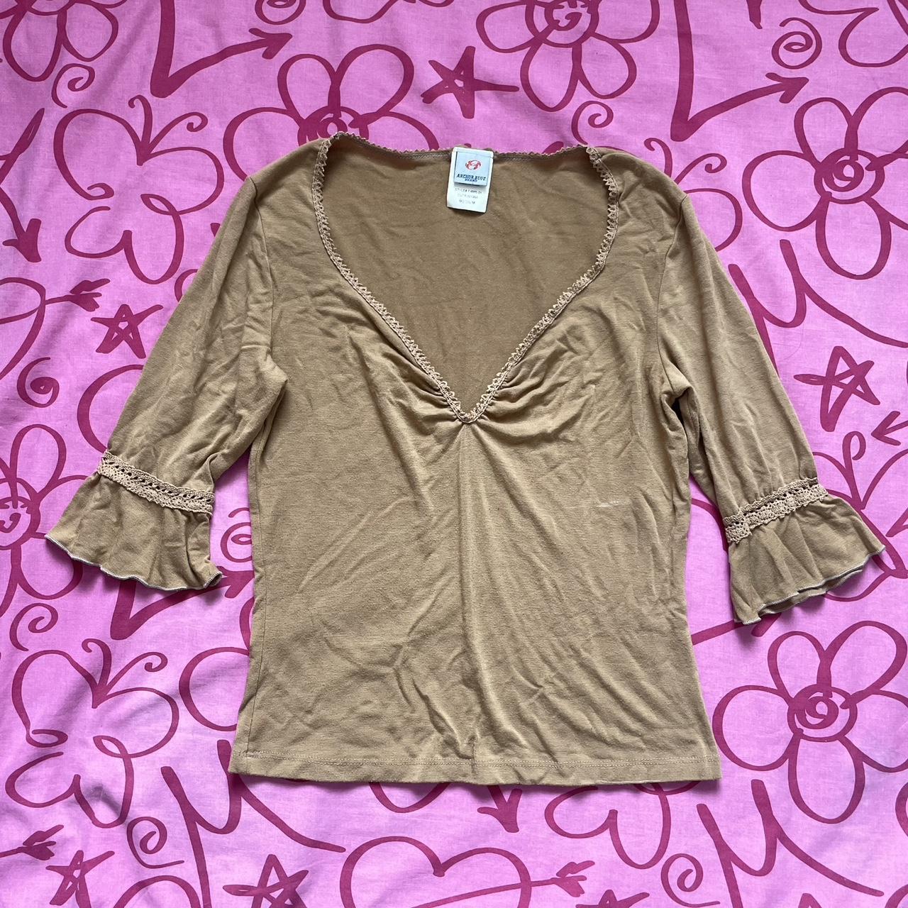 Vintage Anchor Blue Tan Boho Fairy Top 3/4 flare... - Depop