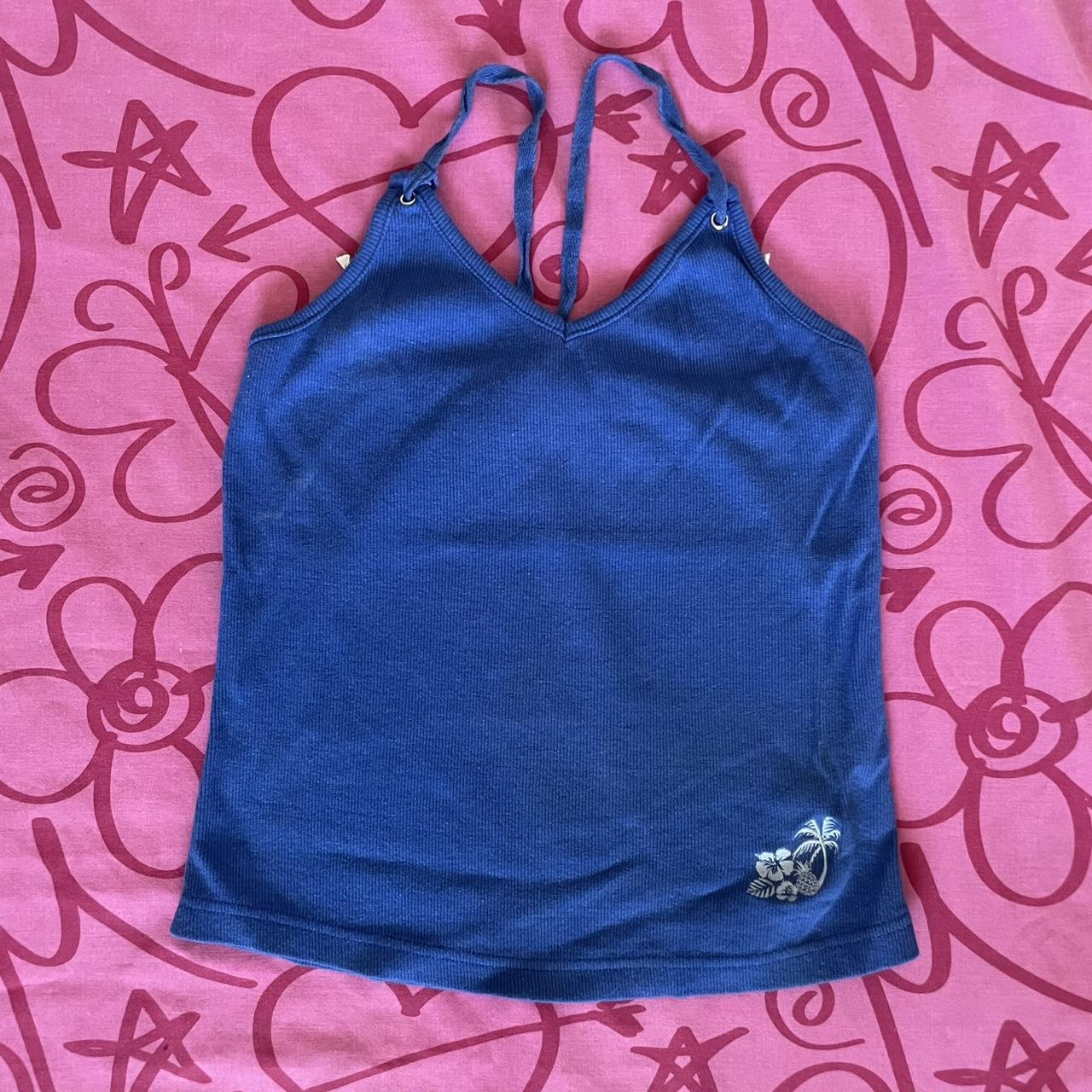 Y2K 2000’s blue coconut girl ribbed tank Embroidered... - Depop