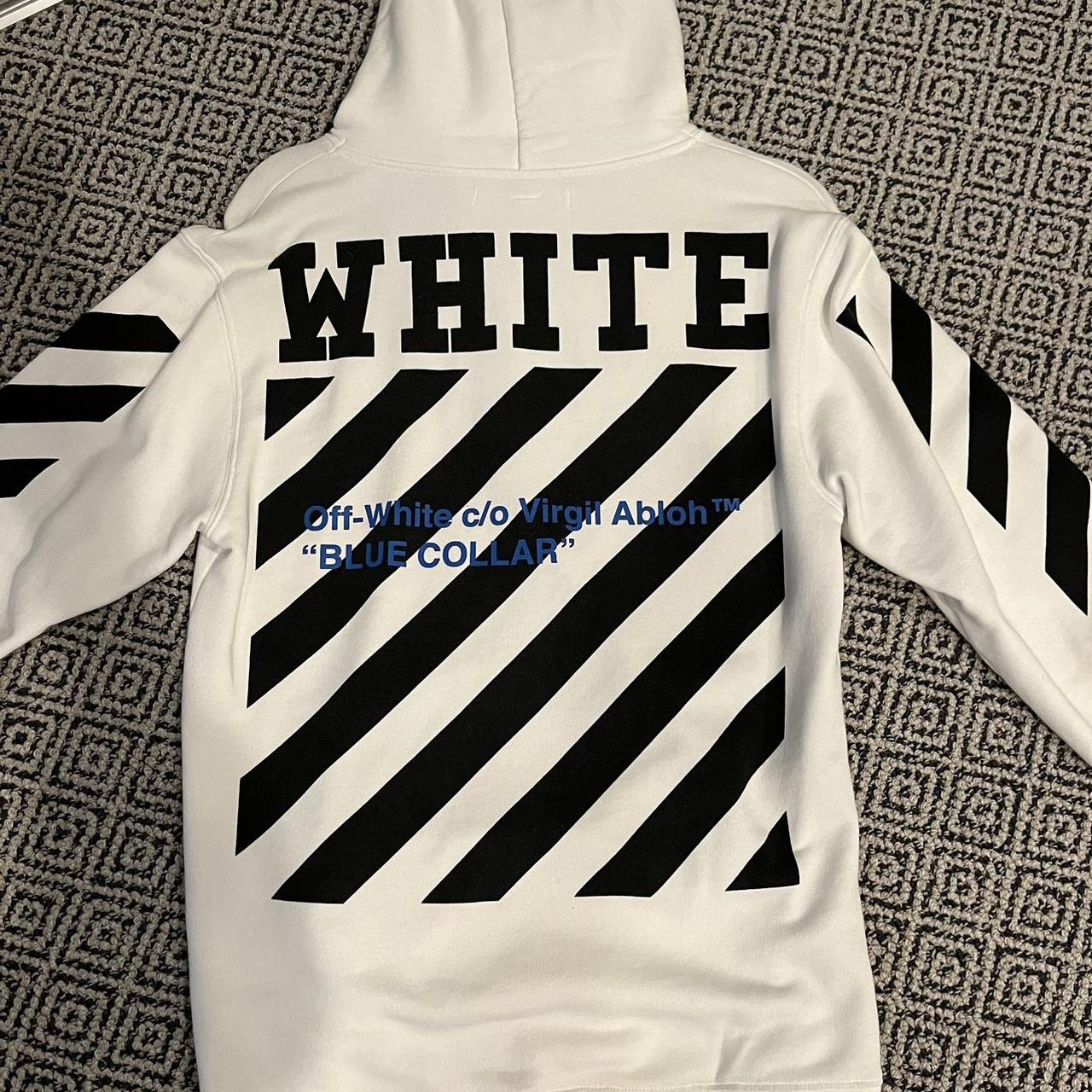 Blue collar off white hoodie on sale