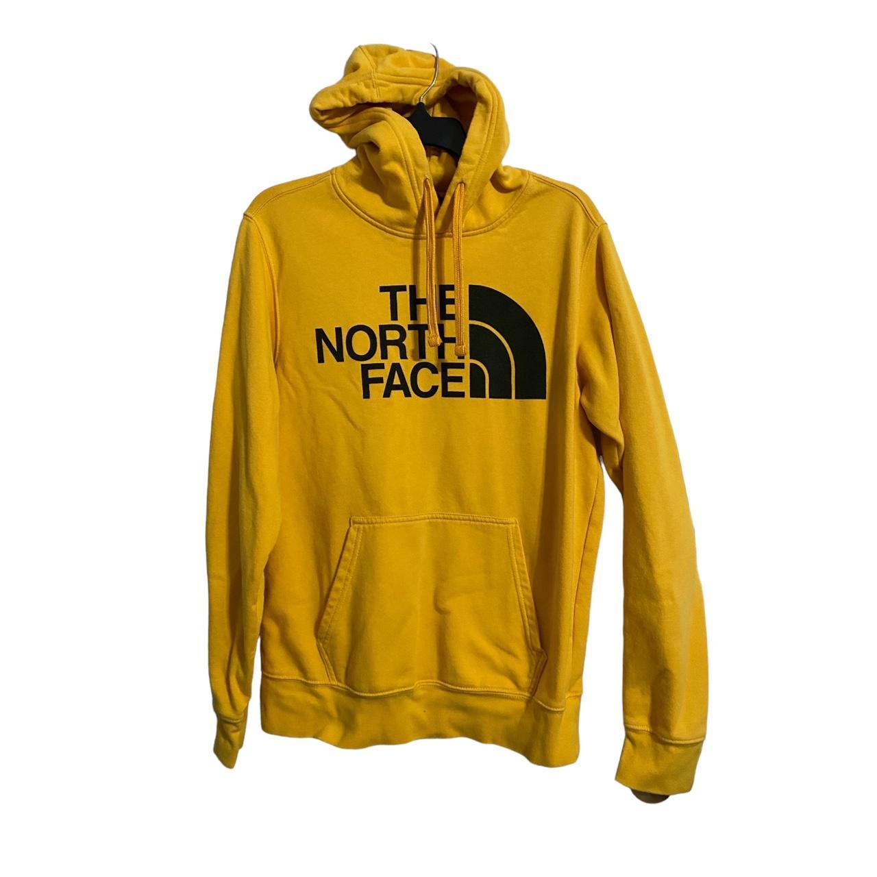 The north face mens hoodie pull over yellow/black... Depop