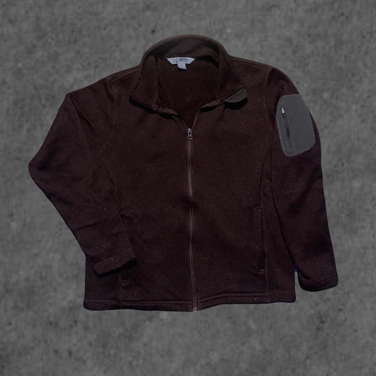 Vintage chocolate brown zip up sweater with a grey... Depop