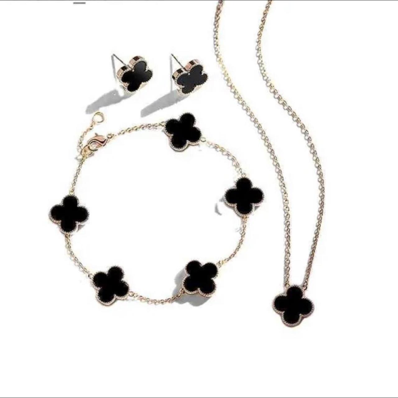 BlackWhite Pearl Gold Titanium DoubleSide Flower Lucky Clover Pendant  Necklace  eBay