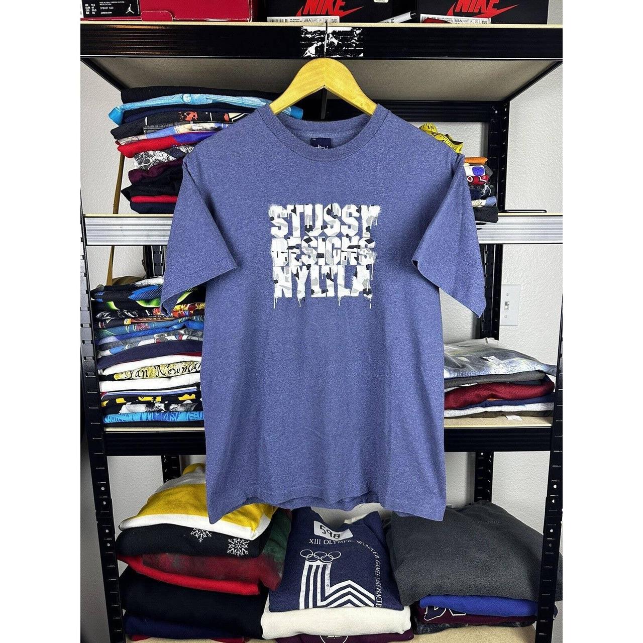 Vintage 90s Stussy Designs T Shirt Blue Made In USA... - Depop