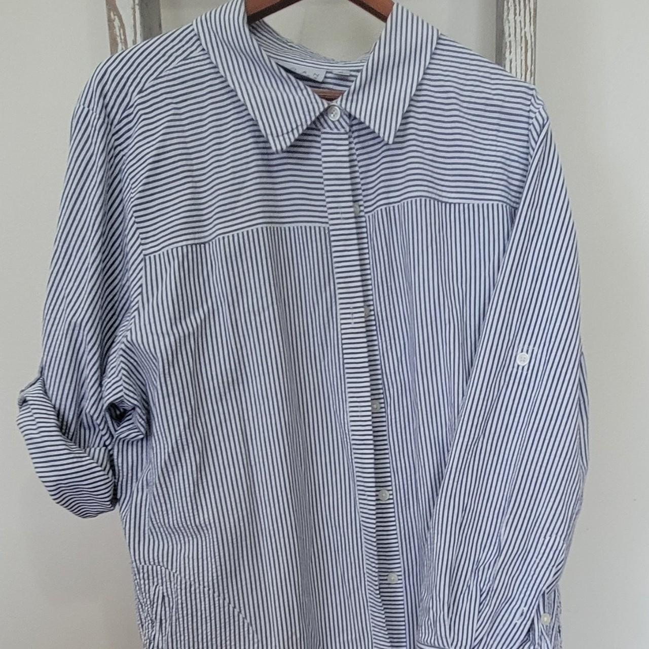 Oversized blue stripped Joan Rivers shirt/shacket.... - Depop