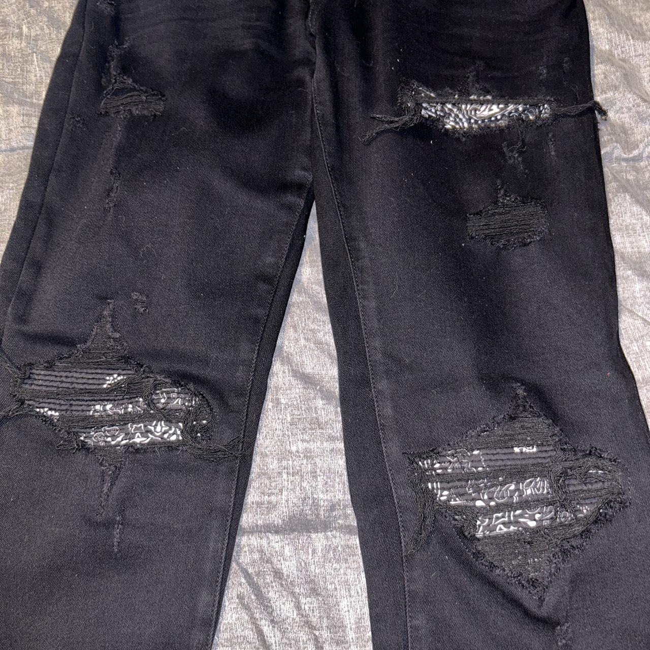 Amiri jeans black with black and white bandana... - Depop