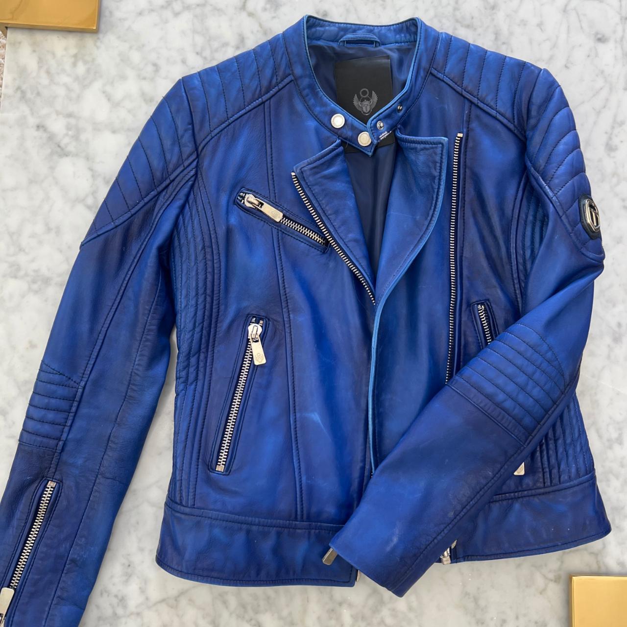 Frankie Morello Royal Blue Leather Biker Jacket