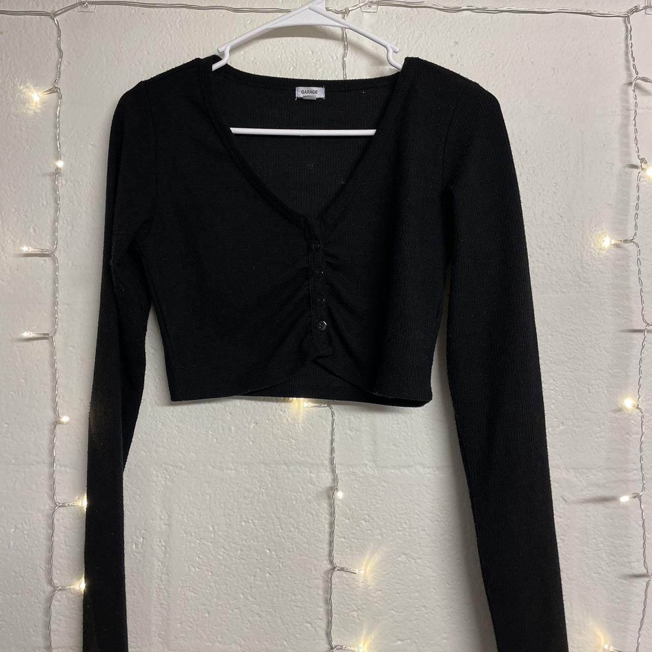 Garage black long sleeve button up crop top size... Depop