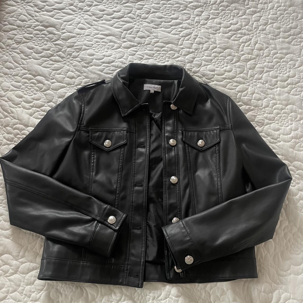 Calvin Klein Cropped Leather Jacket! so so cute and... - Depop