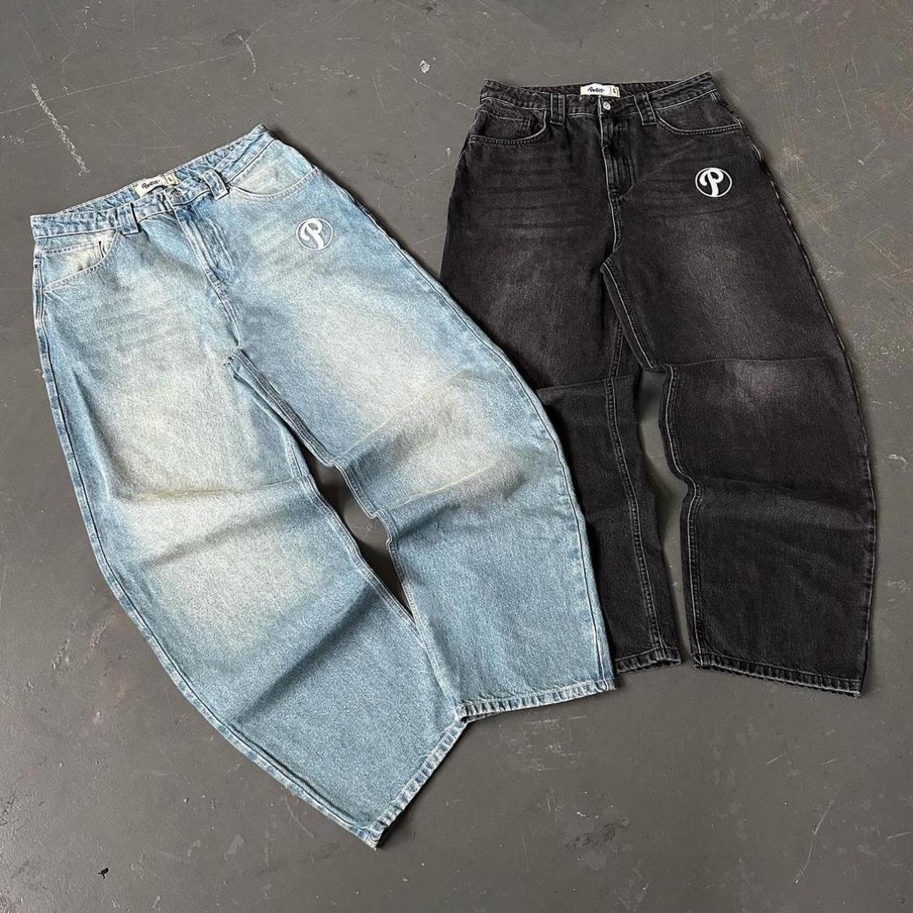 PROTECT LDN BONKERS DENIM JEANS GREY/BLACK SIZE... Depop