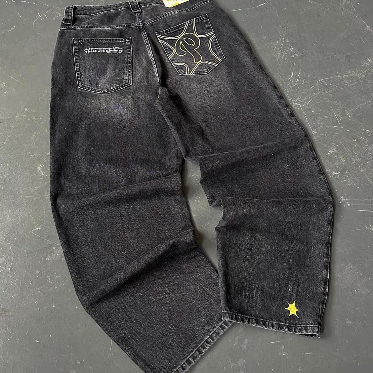 PROTECT LDN BONKERS DENIM JEANS GREY/BLACK SIZE... Depop