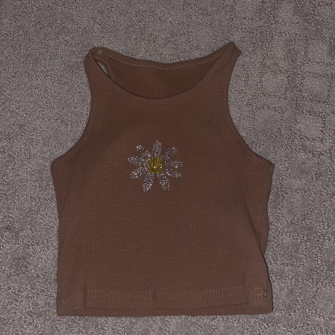 Cute Small Brown High Neck Tank W Sparkled Daisy In Depop   P0 