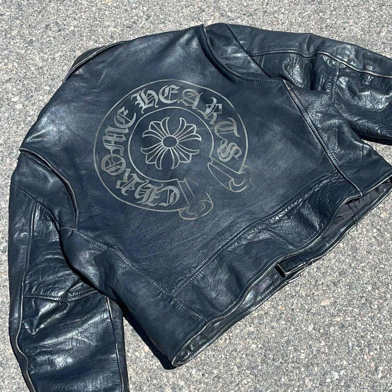 Custom Chrome Hearts Leather Jacket Black Men’s... - Depop