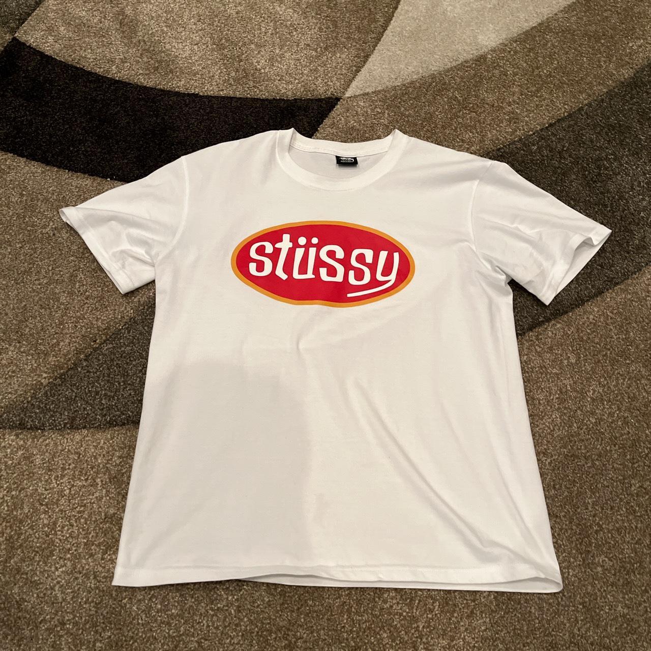 Double white and red stüssy t shirt MEDUIM - Depop