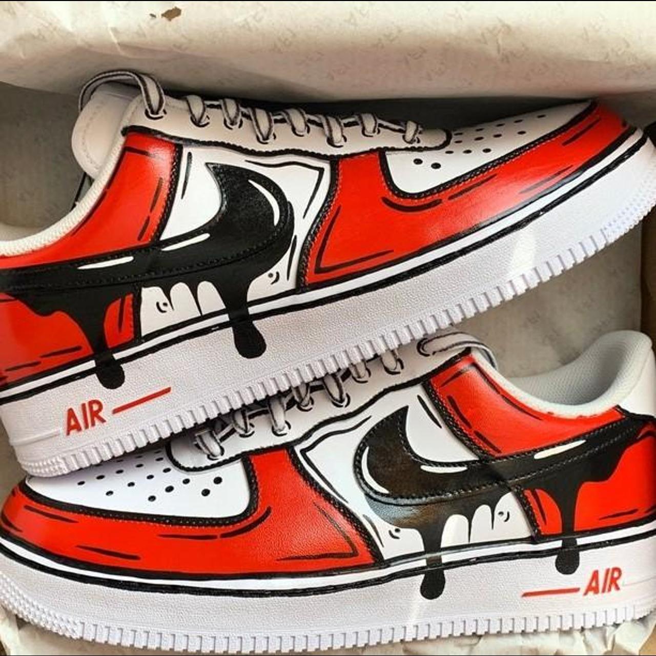 Red Drip Custom Air Force 1s These are made to - Depop