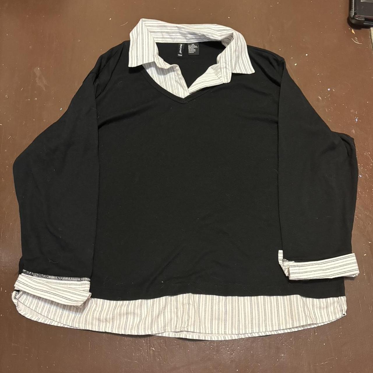 Black sweater with white blouse attached best sale