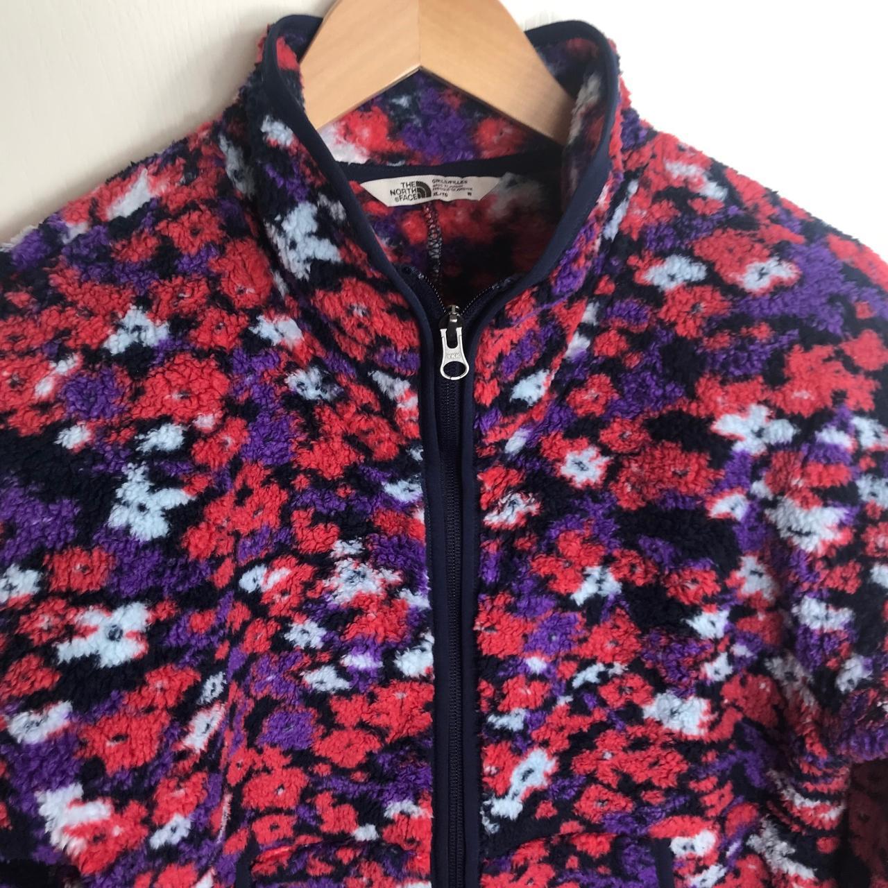 North Face Big Girls fleece jacket zip up floral... Depop