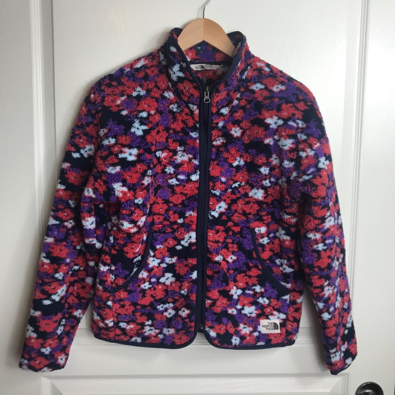 North Face Big Girls fleece jacket zip up floral... Depop