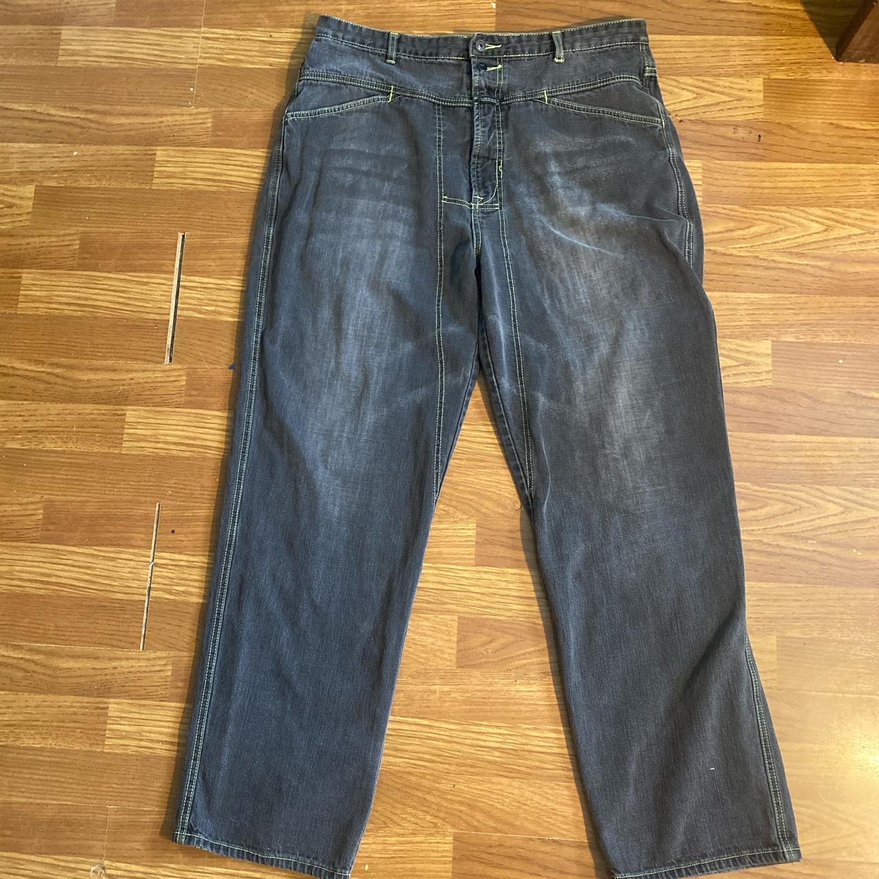 Marithé + François Girbaud Men's Green and Navy Jeans | Depop