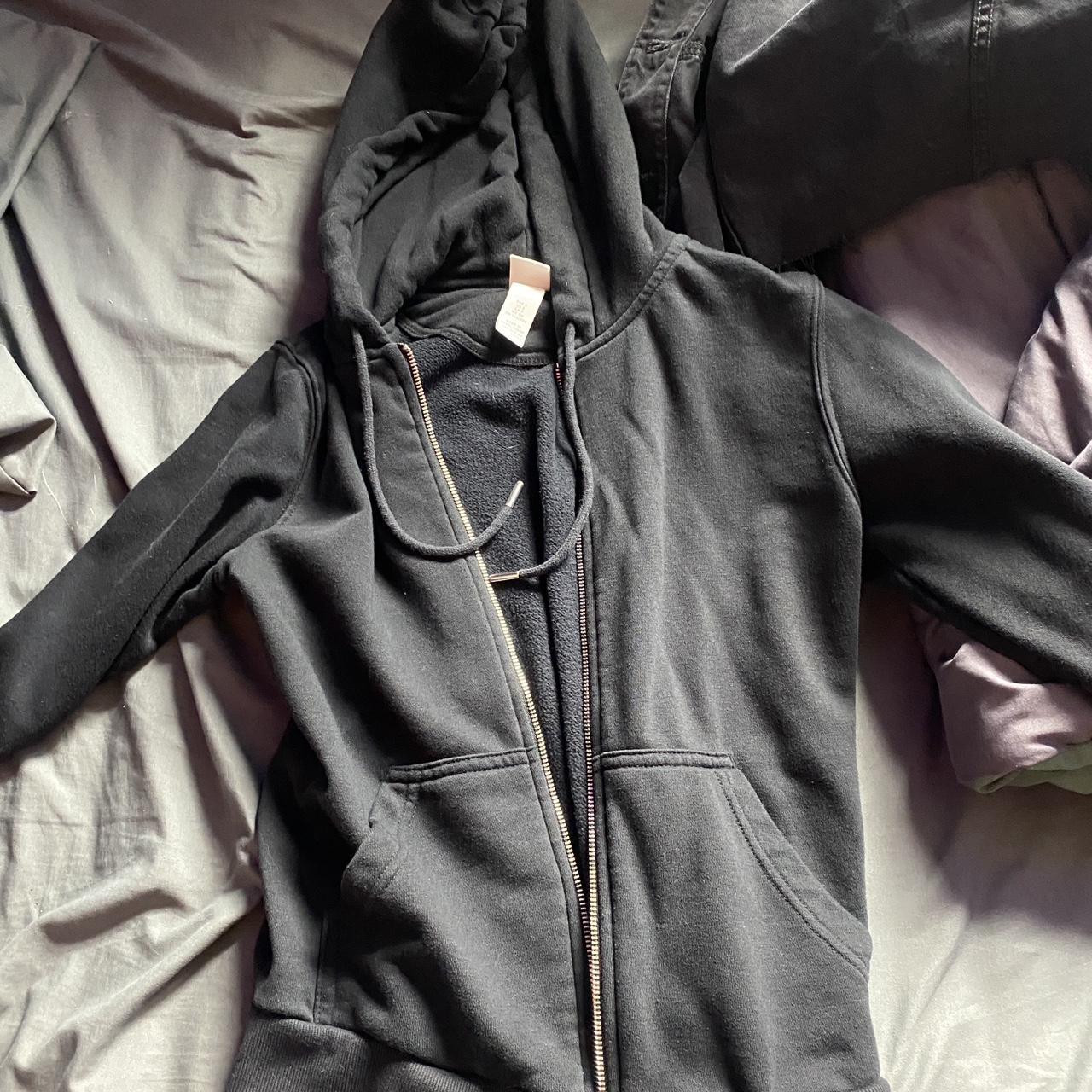 h&m black zip up hoodie worn a few times size small Depop