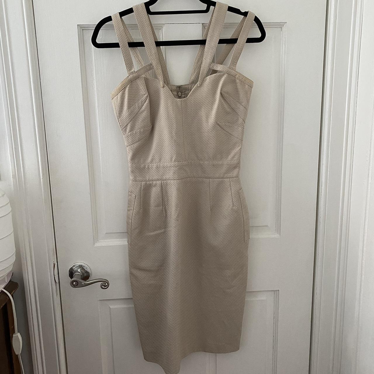 Paco Rabanne Women's Tan and Cream Dress | Depop